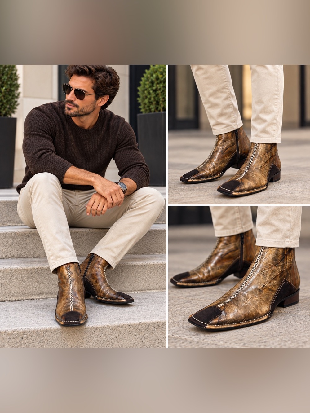 Robert Wayne Viscaya Ankle Boots featuring a distressed brown leather finish
